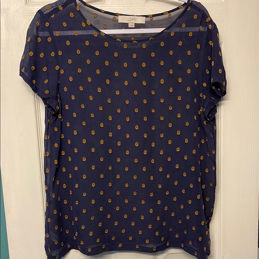 LOFT Blue and Gold Boxy Blouse